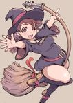  1girl akko_kagari broom broom_riding brown_hair female ibukichi little_witch_academia open_mouth red_eyes solo witch witch_hat 