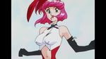  90s animal_ears animated animated_gif blue_eyes bouncing_breasts breasts bunny_ears bunny_girl bunnysuit elbow_gloves erect_nipples gainax gloves leotard lipstick long_gloves makeup misty_may navel navel_cutout open_mouth otaku_no_video pink_hair short_hair smile 