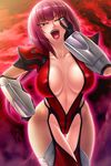  armor bodysuit breasts curvy female kagami_hirotaka large_breasts leotard lilith-soft looking_at_viewer ninja no_bra oboro_(taimanin_asagi) ponytail puffy_nipples purple_hair solo taimanin_asagi taimanin_asagi_battle_arena tongue 