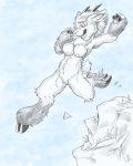  2019 action_pose alternate_species anthro bouncyotter bovid breasts caprine featureless_breasts featureless_crotch female flinters fur hair hooves horn mammal mountain_goat nude pose solo 