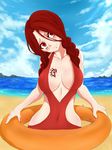  1girl beach braid breasts fairy_tail flare_corona large_breasts long_hair red_eyes red_hair swimsuit twin_braids 