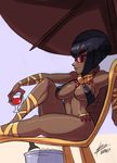  1girl bigdead93 bikini black_hair blood breasts dark_skin eliza_(skullgirls) lab_zero_games skullgirls sunglasses swimsuit tagme umbrella 