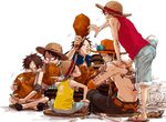  2boys brothers eating food male_focus meat monkey_d_luffy multiple_boys multiple_persona one_piece portgas_d_ace siblings 