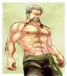  1boy facial_hair grey_hair male_focus muscle mustache one_piece solo topless zeff 