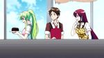  1boy animated animated_gif brown_hair cake food green_hair jitsu_wa_watashi_wa multiple_girls surprised 