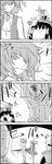  0_0 1boy 2girls 4koma =d arms_up ascot bow chibi chibi_on_head comic commentary crotch_kick flower flower_in_mouth flower_wreath greyscale hair_bow hair_flower hair_ornament hair_ribbon hair_tubes hakurei_reimu head_wreath highres kazami_yuuka long_sleeves medicine_melancholy minigirl monochrome multiple_girls nude on_head open_clothes open_vest pose ribbon shirt shoujo_kitou-chuu sin_sack skirt skirt_set smile spit_take spitting surprised sweat tani_takeshi touhou translated vest yukkuri_shiteitte_ne |_| 