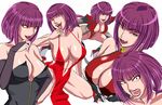  1girl breasts dress female leotard looking_at_viewer oboro_(taimanin_asagi) purple_hair smile taimanin_asagi 