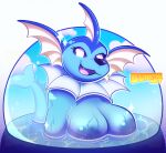2023 anthro areola big_breasts blue_body breasts bunnydewart eeveelution female frill_(anatomy) generation_1_pokemon head_crest head_frill nintendo nude partially_submerged pokemon pokemon_(species) smile smiling_at_viewer solo tail vaporeon