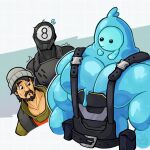 ._. 2023 8-ball_(fortnite) barazoku beanie beard biceps big_muscles black_hair blue_body bodily_fluids clothed clothing digital_media_(artwork) epic_games eyebrows facial_hair flying_sweatdrops fortnite fully_clothed girl_staring_at_man&#039;s_chest goo_creature goo_humanoid group hair hat headgear headwear hi_res human humanoid its_coldpizza male male/male mammal muscular mustache not_furry pecs rippley_(fortnite) sweat sweatdrop tan_body tan_skin trio turk_(fortnite)