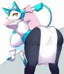 absurd_res anthro big_breasts big_butt blush breasts butt clothed clothing darkner deltarune digital_media_(artwork) felid feline female floating_hands hair hi_res looking_at_viewer looking_back looking_back_at_viewer machine mammal presenting presenting_hindquarters remilust robot smug solo tasque_manager thick_thighs undertale_(series) watermark wide_hips yellow_eyes