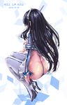  ass back black_hair boots breasts ctrlz77 high_heel_boots high_heels kill_la_kill kiryuuin_satsuki long_hair revealing_clothes simple_background solo thigh_boots very_long_hair white_background 