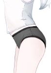  1girl black_panties close-up feet_out_of_frame from_side grey_hair head_out_of_frame highres long_hair lower_body nicora original panties shirt simple_background sleeveless solo thighs underwear white_background white_shirt 