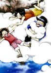  3boys brothers cloud hat monkey_d_luffy multiple_boys one_piece portgas_d_ace sabo_(one_piece) siblings smile straw_hat top_hat younger 