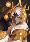 1other armor black_gloves colored_skin cookie_run gloves gold_armor grey_skin highres horns humanization long_hair longan_dragon_cookie looking_at_viewer nekoyasiki33 personification solo upper_body white_hair yellow_eyes 