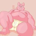2023 anthro areola belly big_belly briefs buckteeth bulge cartoon_network clothed clothing eyebrows fur hi_res lagomorph leporid looking_at_viewer lying male mammal moobs navel nipples on_back overweight overweight_anthro overweight_male pink_background rabbit richard_watterson simple_background smile solo teeth the_amazing_world_of_gumball thick_thighs tighty_whities timewornraccoon topless topless_anthro topless_male tuft underwear underwear_only white_briefs white_clothing white_underwear