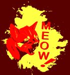 2015 abstract_background ambiguous_form ambiguous_gender bluekyokitty domestic_cat english_text exclamation_point felid feline felis fur headshot_portrait hi_res mammal meow open_mouth portrait pupils red_text restricted_palette ringed_eyes sebdoggo slit_pupils solo teeth text whiskers