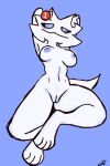 2:3 anthro blue_background blue_eyes blue_nipples breasts clivvinfurry clyde_(discord) discord_(app) eye_bags female fluffy fluffy_ears fluffy_tail fur genitals nipples number paws pussy red_button simple_background skinny solo tail thick_thighs white_body