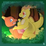 absurd_res alexboom alexboom11 angry anthro belt big_butt bottom_on_top butt charmeleon dragonite duo erection forest generation_1_pokemon hi_res invalid_tag looking_back male male/male nintendo penis_shadow plant pokemon pokemon_(species) smule tree