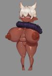 areola big_breasts big_butt big_penis blush breasts brown_body brown_nipples butt dornew fan_character female genitals goblin hair huge_breasts humanoid looking_at_genitalia looking_at_penis monster_penis nipples not_furry nude penis short_stack solo thick_thighs white_hair