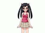  animated animated_gif black_hair blush game_cg glasses imouto_ga_inaka_no_ossan_tachi_ni_netorare_mashita looking_at_viewer plaid_skirt smile standing twintails 