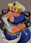 absurd_res big_breasts black_sclera breasts cleavage clothed clothing female generation_4_pokemon gina_(lightsource) giratina grey_body hand_on_hip hi_res huge_breasts humanoid legendary_pokemon lightsource navel nintendo pokemon pokemon_(species) pokemon_humanoid pupils simple_background smile solo