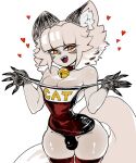 &lt;3 animal_humanoid anthro bulge catmaid_(cibastion) cibastion clothing crossgender domestic_cat felid feline felis ftm_crossgender fur hair hi_res humanoid male mammal one-piece_swimsuit orange_eyes short_hair simple_background solo swimwear tail teasing thick_thighs white_body white_fur white_hair