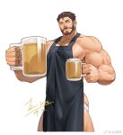  1boy adam&#039;s_apple alcohol apron armpit_hair armpit_hair_peek ass_peek bara beard beer black_apron borrowed_character bulge cropped_legs cup facial_hair full_beard holding holding_cup huge_pectorals jin_(sirius-j) jockstrap large_hands male_focus male_underwear male_underwear_peek mature_male mug muscular muscular_male nearly_naked_apron oc_(o2h) original oversized_object pectorals short_hair sidepec solo strongman_waist thick_arms thick_eyebrows thick_thighs thighs underwear veins veiny_arms white_male_underwear 