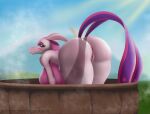 2tails anthro anus ass_up bath bathing big_breasts big_butt breasts butt female genitals hi_res huge_breasts huge_butt looking_at_viewer looking_back lovander pal_(species) palworld pink_body pussy scalie solo sunstripe