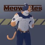 &lt;3 abs anthro calico_cat clothed clothing digital_media_(artwork) domestic_cat duo epic_games felid feline felis flashing fortnite fur jojudreamscape looking_at_viewer male mammal meowscles muscular muscular_anthro muscular_male one_eye_closed pecs simple_background smile solo tail tongue tongue_out topwear wink