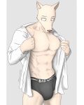 abs anthro beastars bulge canid canine canis clothing diko_artz hi_res legoshi_(beastars) looking_at_own_bulge looking_down male mammal muscular muscular_male pecs solo underwear wolf