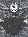 3:4 animal_humanoid annoyed anthro anus arachnid arachnid_humanoid areola arthropod arthropod_humanoid arthropod_webbing barefoot black_areola black_body bound breasts butt feet female front_view hands_behind_head hands_tied hi_res hollow_knight horn horned_humanoid hornet_(hollow_knight) humanoid insect insect_humanoid legs_tied looking_at_viewer mask membrane_(anatomy) navel nipples nude signature simple_background solo spider spider_humanoid spider_web spread_legs spreading team_cherry thick_thighs toes toni_oni web_bondage