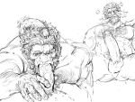  3boys abs ass_visible_through_thighs bara beard chest_hair completely_nude cum cum_on_male erection facial facial_hair fate/grand_order fate_(series) fellatio full_beard greyscale group_sex hairy highres huge_penis iskandar_(fate) kotei_haijin large_pectorals licking licking_penis male_focus male_pubic_hair mature_male mmm_threesome monochrome multiple_boys muscular muscular_male muscular_uke nipples nude oral pectorals penis penis_on_face penis_on_head penis_over_one_eye pubic_hair red_hair short_hair smile solo_focus spread_legs thick_beard thick_chest_hair thick_eyebrows threesome uncensored yaoi 