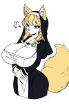 2:3 anthro big_breasts blonde_hair blue_eyes breasts canid canine clara_(fokkuzu) digital_media_(artwork) female fokkuzu fox hair mammal nun nun_habit nun_outfit pink_nose question_mark simple_background solo white_body