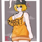 1:1 adoniasfra anthro armpit_hair big_breasts black_eyes blonde_hair blush body_hair breasts carrot_(one_piece) chest_tuft cleavage clothed clothing eyelashes female grey_background grey_clothing grey_hat grey_headwear hair hat headgear headwear hi_res huge_breasts lagomorph leporid looking_at_viewer mammal minkmen_(one_piece) navel_outline nipple_outline one_piece orange_clothing rabbit short_hair simple_background solo thick_thighs tuft white_background wide_hips