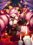  :d bad_id bad_pixiv_id black_gloves bow breasts candle candlelight chocolate cleavage drill_hair elbow_gloves flower gloves hair_bow hair_ornament hair_over_one_eye heart highres jewelry large_breasts leotard long_hair looking_at_viewer open_mouth original pink_hair red_eyes rose slit_pupils smile snow_is solo teeth thigh_strap tongue twin_drills valentine very_long_hair wading 