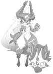  1girl clenched_hand closed_mouth full_body furry furry_female fusion greyscale hand_up kindred_(league_of_legends) krokobyaka lamb_(league_of_legends) league_of_legends long_hair looking_at_viewer mask midna monochrome pussy smile the_legend_of_zelda the_legend_of_zelda:_twilight_princess wolf_(league_of_legends) 