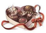  animal_ears box box_of_chocolates chestnut_mouth chocolate fang heart heart-shaped_box highres kazana_(sakuto) lying on_back original ribbon saku_(kazana) solo tail valentine white_hair wolf_ears wolf_tail 