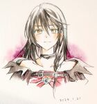  1girl belt black_hair closed_mouth collarbone commentary_request dated dot_nose enoki_kino eyelashes hair_between_eyes highres long_hair smile solo tales_of_(series) tales_of_berseria upper_body velvet_crowe white_background yellow_eyes 