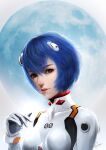  1girl absurdres ayanami_rei blue_hair bodysuit gloves highres interface_headset moon neon_genesis_evangelion pilot_suit plugsuit red_eyes sengoku_gallery solo white_bodysuit white_gloves 