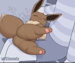 &lt;3 big_butt brown_body brown_fur butt clothed clothing clouwly eevee eyes_closed female feral fur generation_1_pokemon human larger_human male male/female mammal nintendo panties pokemon pokemon_(species) shirt size_difference smaller_female smaller_feral smile topwear underwear