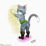 anthro belt boots butt clothing cute_expression cute_eyes domestic_cat dreamworks felid feline felis female footwear hi_res kitty_softpaws looking_at_viewer mammal patreon patreon_logo puss_in_boots_(dreamworks) raised_tail smile smiling_at_viewer solo spread_legs spreading tail text url yordraw
