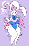 anthro black_eyes bow_tie breasts clothing female hi_res lagomorph leporid lewdchuu_(artist) mammal paimon_(lewdchuu) rabbit scut_tail short_tail solo tail white_body white_wings wings