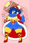 anthro avian big_breasts bird blue_body blue_eyes blue_hair breasts cape clothing crossgender female footwear hair hammer hat headgear headwear hi_res king_dedede kirby&#039;s_return_to_dream_land kirby&#039;s_return_to_dream_land_deluxe kirby_(series) lewdchuu_(artist) nintendo penguin shoes solo tail tools