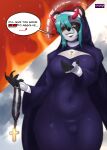 absurd_res anthro bear belly big_breasts black_lipstick breasts bulge clothing english_text erharia evil_grin female goth hi_res huge_filesize lipstick makeup mammal nun nun_outfit rosary smile text tight_clothing