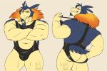 2024 absurd_res butt crossed_arms digital_drawing_(artwork) digital_media_(artwork) generation_2_pokemon hi_res inner_ear_fluff looking_at_viewer male muscular muscular_male navel nelldemon nintendo pokemon pokemon_(species) rear_view simple_background solo tuft typhlosion