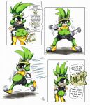 after_vore anthro belly big_belly bodily_fluids burping comic dialogue digestion english_text exercise female hi_res idw_publishing killboo oral_vore overweight overweight_female same_size_vore sega solo sonic_the_hedgehog_(comics) sonic_the_hedgehog_(idw) sonic_the_hedgehog_(series) speech_bubble surge_the_tenrec sweat text vore workout