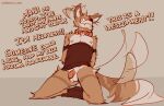 2024 anthro biped bottomless bottomless_anthro bottomless_male brown_body brown_fur canid canine canis cantio_(lawyerdog) clothed clothing collar countershade_torso countershading coyote digital_media_(artwork) ear_twitch english_text flaccid footwear foreskin fur genitals kneeling lawyerdog male mammal nipples penis simple_background smile socks solo tail tail_motion tailwag text url white_body white_fur