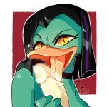 anatid anseriform anthro avian bedroom_eyes bird black_hair bodily_fluids disney duck ducktales ducktales_(2017) duo female first_person_view genital_fluids genitals hair imminent_blowjob imminent_oral imminent_oral_penetration imminent_oral_sex licking magica_de_spell male male/female male_pov narrowed_eyes oral penile penis penis_lick pov_blowjob precum scrooge_mcduck seductive sex tongue tongue_out vainillaqd