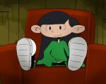  1girl armchair black_hair chair closed_mouth codename:_kids_next_door dress full_body haruyama_kazunori long_hair looking_at_viewer numbuh_3 official_style sitting smile solo toon_(style) 