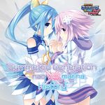  album_cover blue_eyes blue_hair bow choujigen_taisen_neptune_vs_sega_hard_girls copyright_name cover d-pad d-pad_hair_ornament detached_sleeves hair_bow hair_ornament highres interlocked_fingers long_hair looking_at_viewer multiple_girls neptune_(choujigen_game_neptune) neptune_(series) official_art ponytail purple_eyes purple_hair ribbon sega_hard_girls sega_hatsumi short_hair smile tsunako 